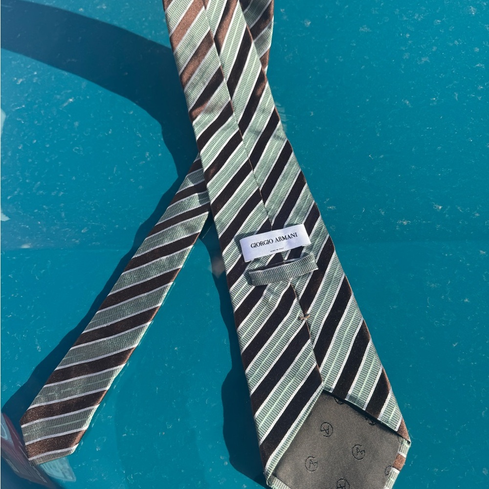 Giorgio Armani Men's Silk Tie - Mint Green and Chocolate Stripes
